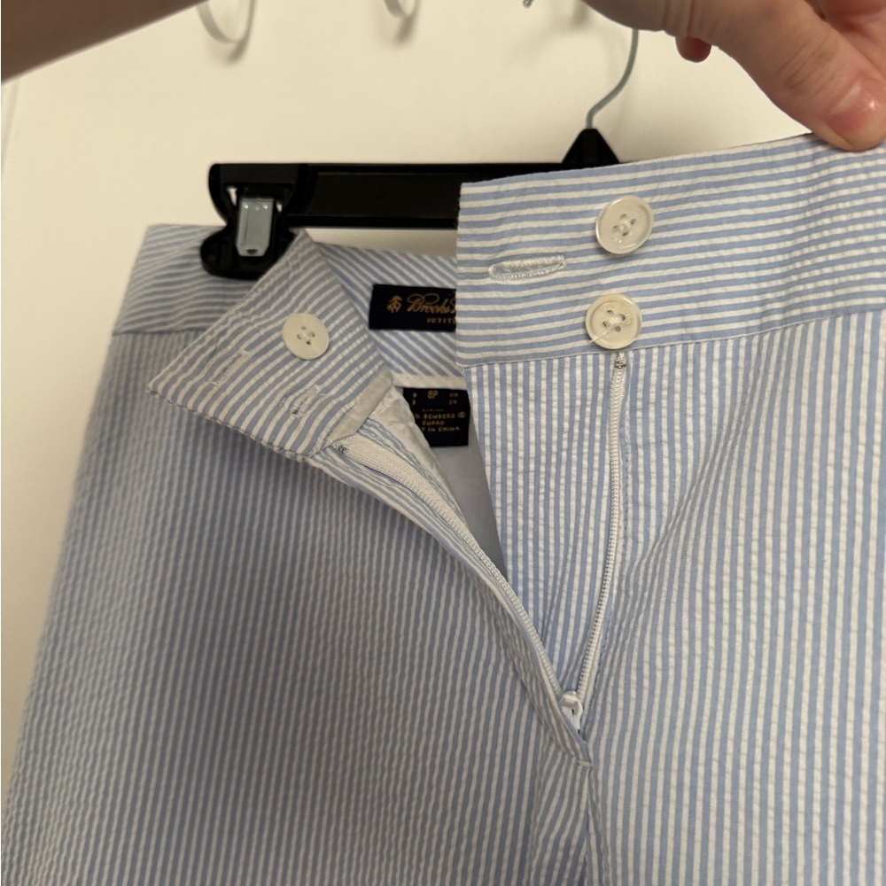 Brooks Brothers Wide Leg Lined Seersucker Slacks Blue White Petite - Picture 3 of 8